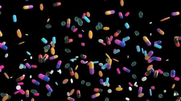 Animatie Pillen Capsules Tabletten Gezondheidszorg Antibiotica Achtergrond Medicijnen Medische Geneeskunde — Stockvideo