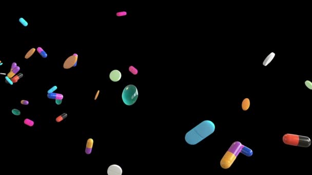 Animációs Tabletták Kapszula Tabletta Egészségügyi Antibiotikumok Háttér Gyógyszerek Orvosi Orvostudomány — Stock videók
