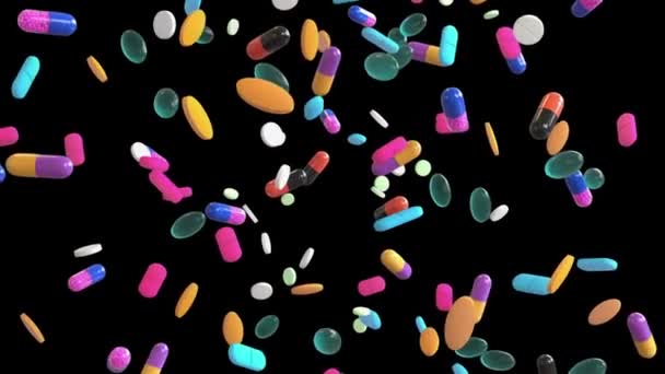 Tabletki Animacyjne Kapsułki Tabletki Opieki Zdrowotnej Antybiotyki Tło Leki Medyczne — Wideo stockowe
