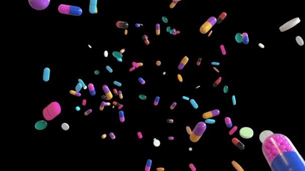 Pílulas Animação Cápsulas Comprimidos Antibióticos Cuidados Saúde Medicamentos Base Médica — Vídeo de Stock