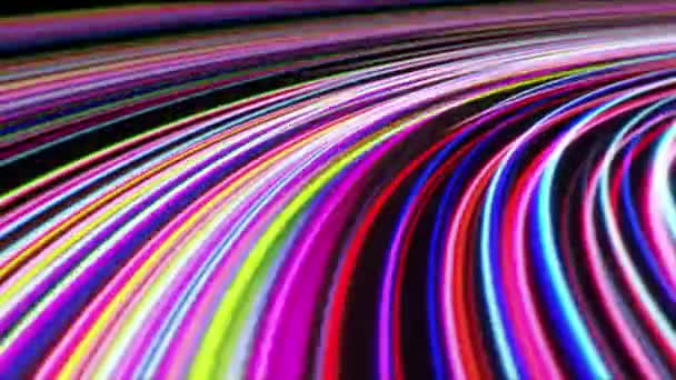 Абстрактный Неоновый Фоновый Туннель Поворачивая Направо Спиральные Светящиеся Линии Виртуальная — стоковое видео