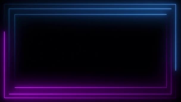 Migająca Neonowa Ramka Odizolowanym Czarnym Tle Prostokąt Ultrafioletowy Bezszwowy Laser — Wideo stockowe