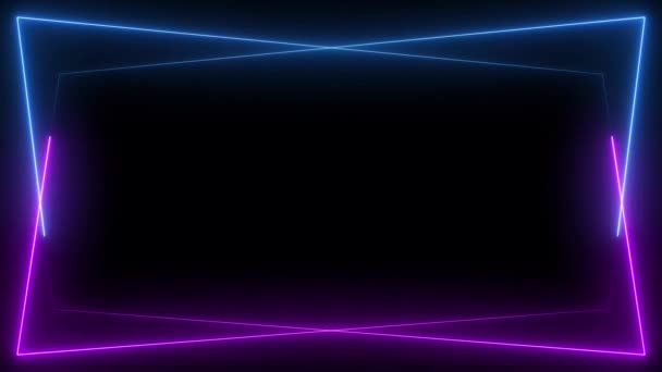 Мерцающая Неоновая Рамка Изолированном Черном Фоне Ультрафиолетовый Прямоугольник Безшовный Петля — стоковое видео