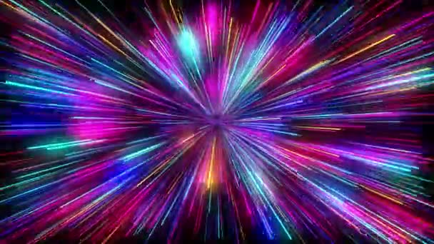 Absztrakt Neon Kreatív Háttér Fénysebesség Koncepció Hiperugrás Gyönyörű Tűzijáték Színes — Stock videók