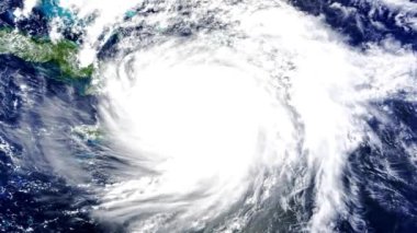 Uzay 3d animasyon CGI Vfx Earth yörüngesini HD yapan Büyük Kasırga Açık Okyanus Atlantik görüşü üzerinde dönüyor