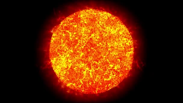 Увеличить Солнце Горящая Солнечная Планета Небе Орбиты Солнечные Вспышки Рендеринг — стоковое видео