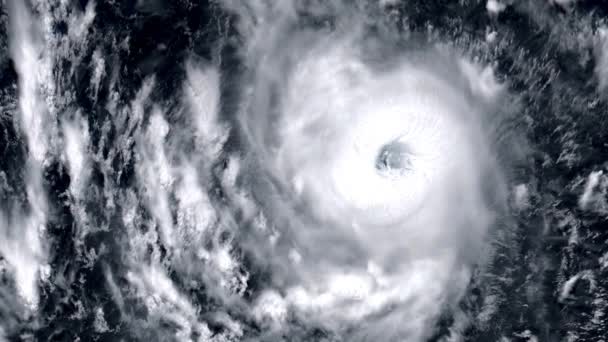 从一个大台风的空间风眼看到的旋转缓慢的气旋 海洋中的飓风 飓风风暴 龙卷风 卫星视景3D渲染动画Cgi Vfx — 图库视频影像