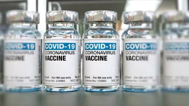 Covid Coronavirus疫苗瓶Covid 19疫苗 可视化概念3D渲染漏洞无缝动画 — 图库视频影像
