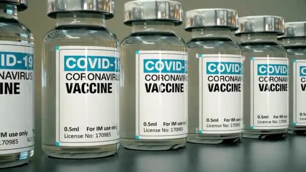 Covid Producción Vacunas Contra Coronavirus Modelo Viales Fondo — Vídeos de Stock