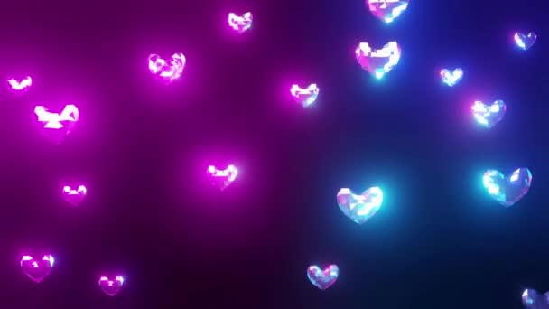 Valentijnsdag Stock Achtergrond Video Gloeiende Bokeh Neon Violet Blauw Abstract — Stockvideo