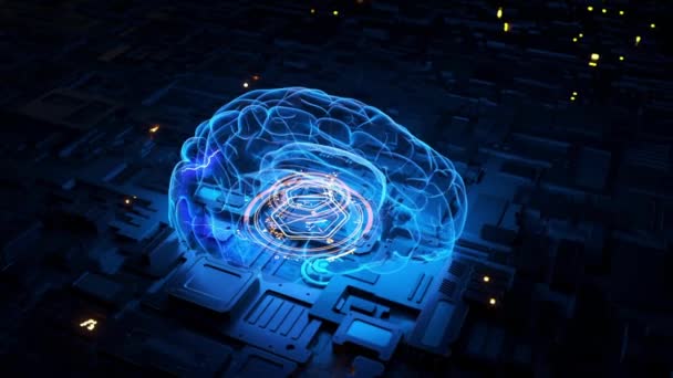 人工知能Ai脳アニメーションの背景 ビッグデータフロー分析 ロボットシステムだ 未来の人間の知的プログラミング デジタルネットワークディープラーニング現代技術 — ストック動画