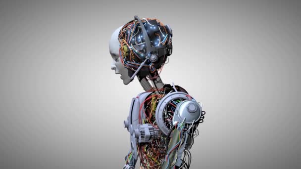 人工知能ロボットScfiアニメーション機械ネットワーク技術のデジタル世界の未来 — ストック動画