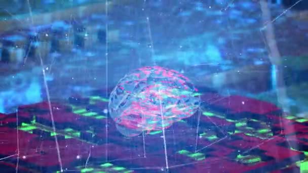 脳技術Ai人工知能デジタル脳アニメーション ニューラルネットワーク ディープラーニング現代技術 ビッグデータ技術 思考プロセス — ストック動画