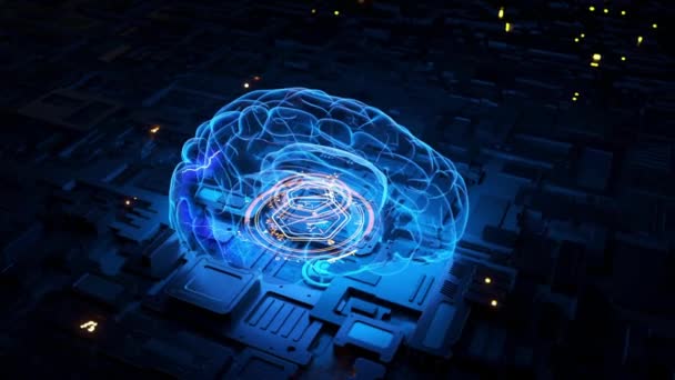 Teknologi Artificiell Intelligens Blå Hjärna Animation Digitala Data Koncept Nätverk — Stockvideo