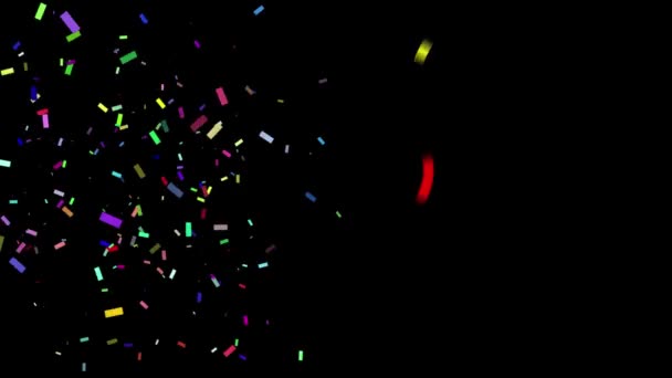 Party Popper Colorfull Confetti Explosions Falling Black Background Alpha Party — Stok Video