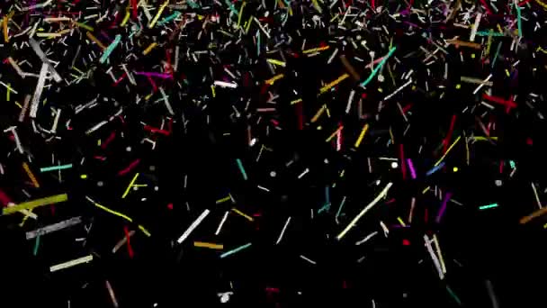 Falling Colorful Glitter Foil Confetti Isolated Black Background Holiday Festive — Stock Video