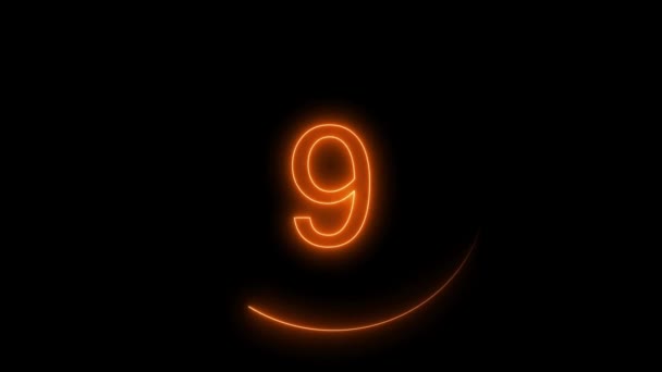 Orange Neon Hell Leuchtende Countdown Timer Von Bis Sekunden Animation — Stockvideo