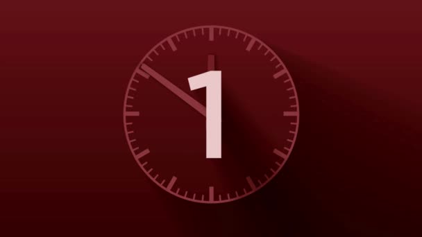 赤いアナログ時計の背景の前で1番から10番までの時間を数えるアニメーションクロック — ストック動画