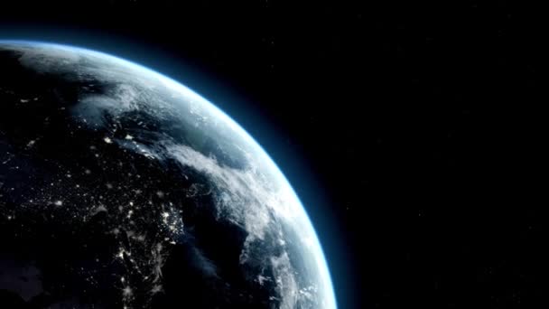 Трехмерная Анимация Планеты Земля Космическая Планета Спутник Галактики Звезды Черный — стоковое видео