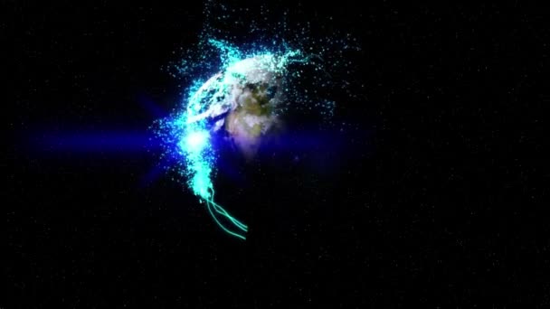Piękna Animacja Planety Ziemi Przestrzeń Świat Planeta Satelita Gwiazdy Galaktyka — Wideo stockowe