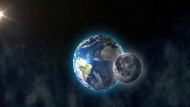 Hermosa Tierra Planeta Animación Luna Mundo Espacial Planeta Satélite Estrellas — Vídeos de Stock