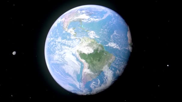 Планета Земля Вид Орбиты География Поверхности Облака Рендер Вращающейся Анимации — стоковое видео