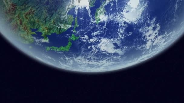 地球を惑星 宇宙軌道からの眺め 地理的表面と雲3Dレンダリング回転アニメーション — ストック動画