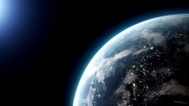 Matahari Terbit Planet Bumi Dari Malam Hari Dengan Lampu Kota — Stok Video