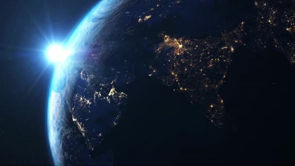 Animasi Orbit Planet Bumi Dengan Permukaan Peta Geografi Realistis Konsep — Stok Video