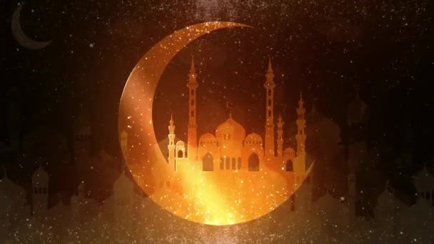 Piękne Tła Ramadan Półksiężycem Meczetem Islamskie Latarnie Animowane Motion Graphic — Wideo stockowe