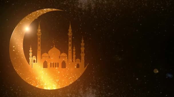 Vackra Ramadan Bakgrunder Med Halvmåne Och Moské Islamiska Lyktor Animerad — Stockvideo