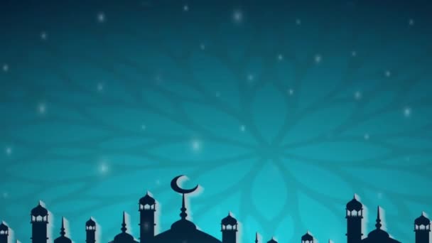 Belas Origens Ramadã Com Crescente Azul Mesquita Lanternas Islâmicas Animated — Vídeo de Stock