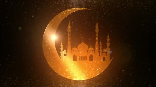 三日月とモスクと美しいラマダーン月の背景イスラム教の提灯アニメーション映画グラフィック — ストック動画