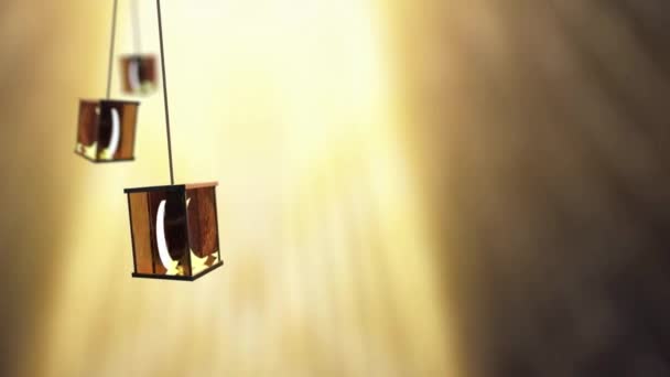 Eid Mubarak Greeting Card Design Lantern Crescent Hanging Golden Luxury — Stock Video