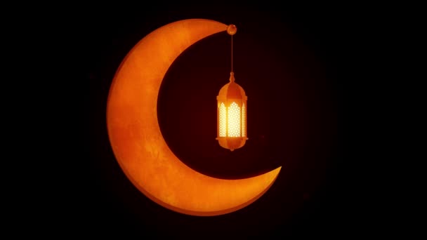 Eid Mubarak Diseño Tarjetas Felicitación Con Linterna Creciente Colgante Fondos — Vídeos de Stock