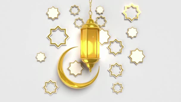 Eid Mubarak Animated Paper Craft Crescent Moon Motion Graphics Card — Stock video
