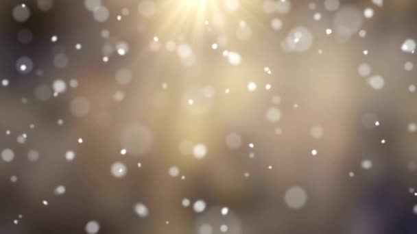 Красиві Золоті Сніжинки Падають Різдвяний Чарівний Сніг Золотому Тлі Щасливий — стокове відео