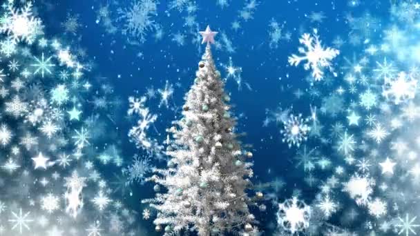 Árvore Natal Inverno Floco Neve Fundo Colorido Alegre Feriado Fundos — Vídeo de Stock