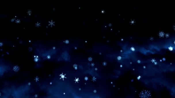 Kış Kar Tanelerinin Noel Arkaplanı Yavaşça Mavi Renkli Neşeli Animasyon — Stok video
