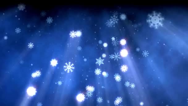 Fondo Navidad Copos Nieve Invierno Cayendo Lentamente Por Cielo Azul — Vídeos de Stock
