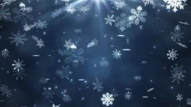 Kış kar tanelerinin Noel arkaplanı yavaşça mavi renkli, neşeli animasyon 4k Döngüsü