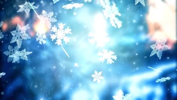Снежный Рождественский Хлопок Реалистичная Анимация Синего Фона — стоковое видео