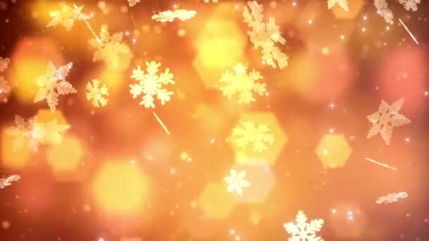 Красивые Золотые Снежинки Падают Рождественский Волшебный Снег Золотом Фоне Новым — стоковое видео