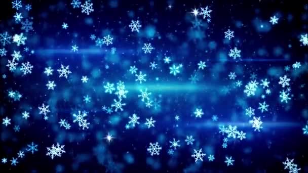 青い寒い冬のクリスマスの概要背景新年のお祝い輝く雪の結晶美しい芸術 — ストック動画