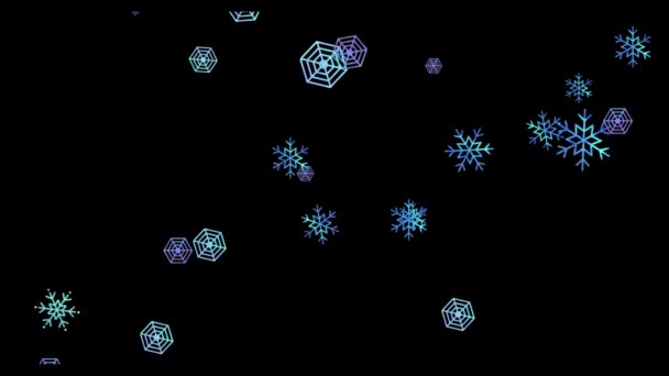 Плавная Анимация Падения Снежинки Анимированный Снег Течет Прозрачный Черный Фон — стоковое видео
