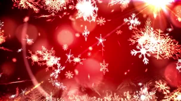 Flocons Neige Noël Tombant Neige Magique Sur Fond Rouge Tempête — Video