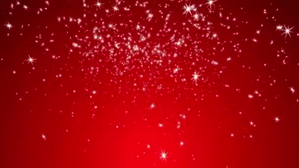 Рождественские Снежинки Падают Волшебный Снег Красном Фоне Анимация Зимних Штормов — стоковое видео