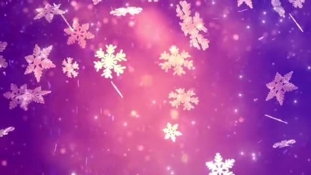 Красивая Абстракция Снежные Снежинки Рождественский Фон Анимации Декоративный Шаблон Фиолетовый — стоковое видео