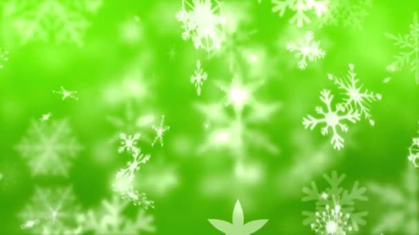 4K圣诞动画片及雪花抽象快乐新年绿色背景 — 图库视频影像
