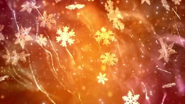 Bela Abstrato Ouro Flocos Neve Nevado Fundo Natal Animação Modelo — Vídeo de Stock